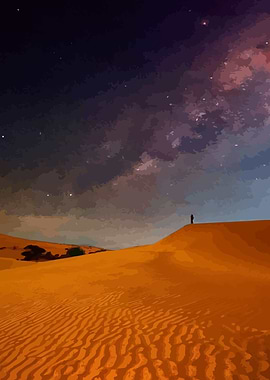 Desert Wanderer Under Starry Night Sky
