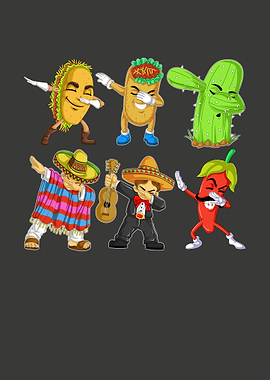 Mexican Food and Culture Dabbing Cartoon
