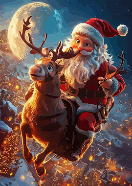 Santa Claus and Reindeer Flying