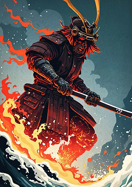 Fiery Samurai Warrior in Action