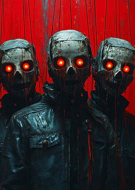 Robotic Figures with Glowing Red Eyes