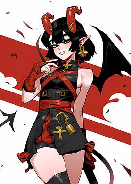 Anime Demon Girl with Horns and Wings