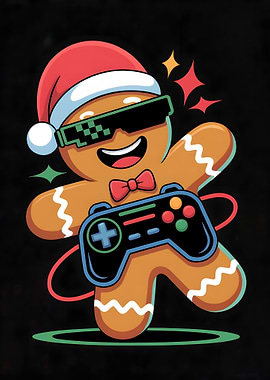 Gingerbread Gamer Christmas Cartoon
