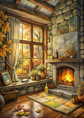 Cozy Autumn Room with Fireplace