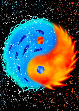 Yin Yang Fire and Ice Digital Art