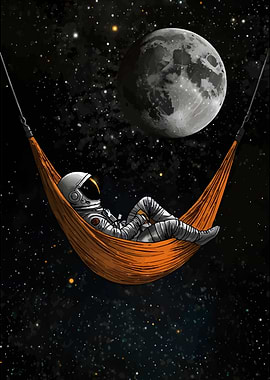 Astronaut Relaxing in Hammock, Space Scene