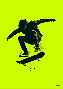 Skater Silhouette – Neon Green Urban Trick Poster