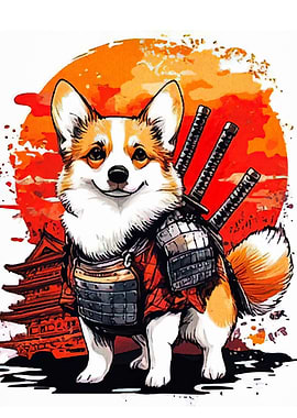 Samurai Corgi with Swords and Armor