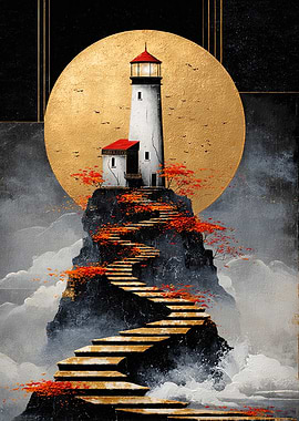 Lighthouse on a Cliff with Stairs