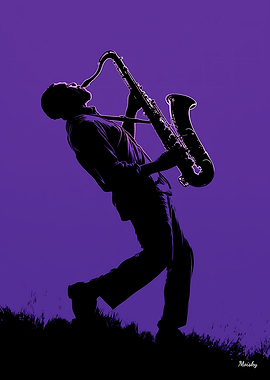 Saxophonist Silhouette – Purple Jazz Energy