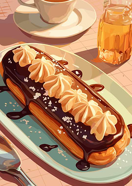 Eclair with Cream and Chocolate Glaze