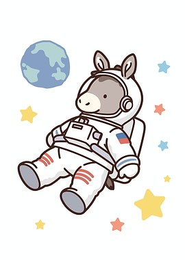 Cartoon Donkey Astronaut in Space
