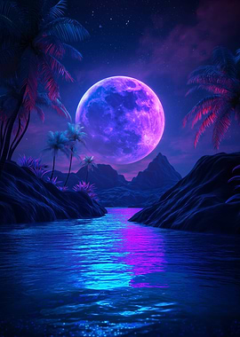 A futuristic alien world with a vibrant moon