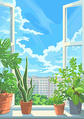 Window View with Plants