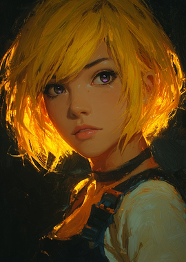 Anime Girl Portrait with Golden Hair