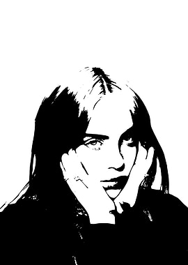 Billie Eilish Black and White Portrait