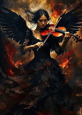 Winged Violinist in Dark Fantasy Art