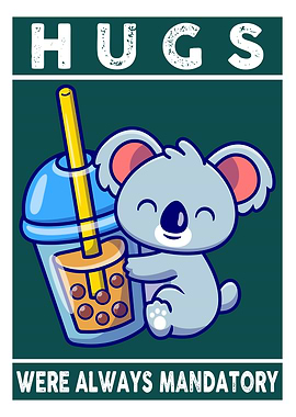 Koala Hugs Bubble Tea Cartoon
