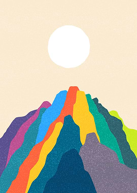 Colorful Mountain Range with Sun