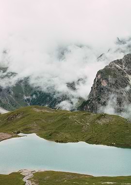 Mountain Lake Landscape with Clouds