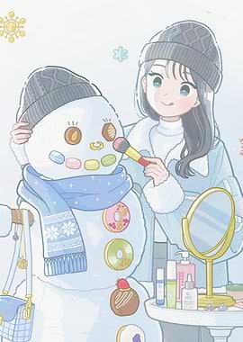 Girl Applying Makeup to a Snowman