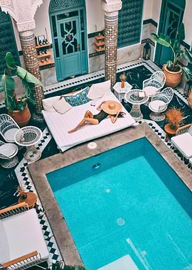 Woman relaxing in Marrakech Riad