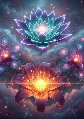 Glowing Celestial Flowers in Space