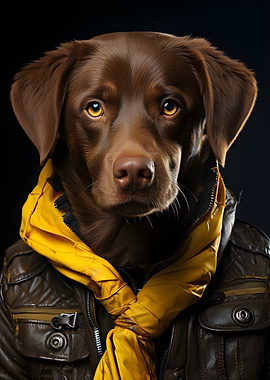 Dog in Leather Jacket and Scarf