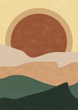 Minimalist Landscape with Sun and Hills