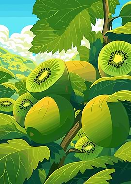 Kiwi Fruit Tree Illustration