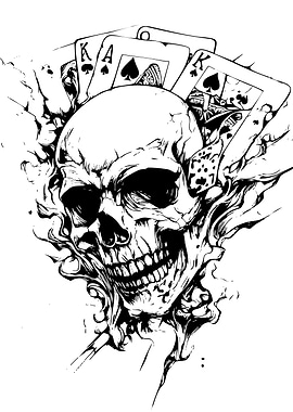 Skull with Playing Cards Illustration