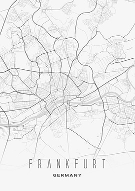 Minimalist Map of Frankfurt - Modern Germany City Wall Art