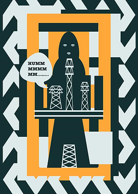 Abstract hooded figure with power lines