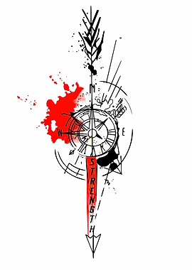 Strength Arrow Compass Tattoo Design