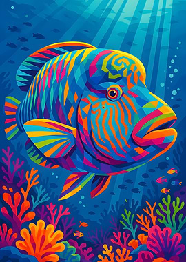 Colorful Fish in Ocean Pop Art