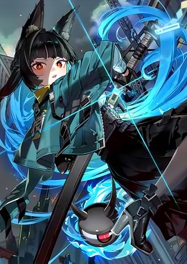 Anime Girl with Sword and Companion