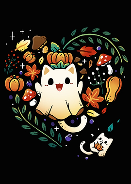 Cute Halloween Cat Heart