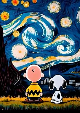Charlie Brown and Snoopy Starry Night