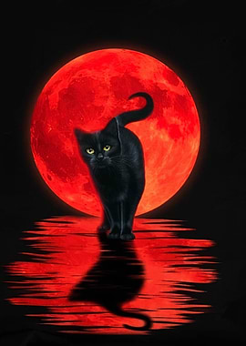 Black Cat and Red Moon