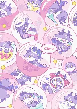 Cute Cartoon Character Pattern in Bubbles