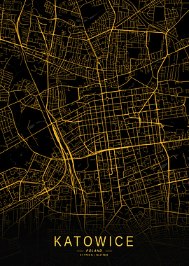 Golden Katowice City Map