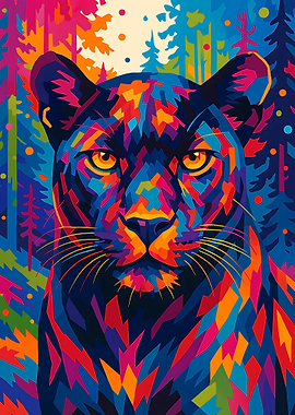 Colorful Panther Portrait in Forest