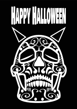 Happy Halloween Skull Black and White