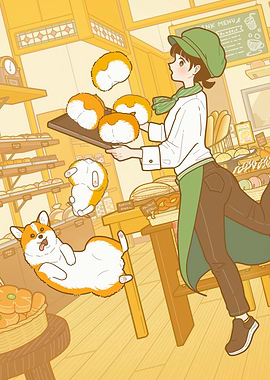 Corgi Bakery Cartoon