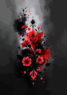 Red and Black Floral Watercolor