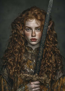 Red-haired Elf with Sword Portrait