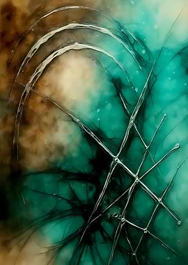 Abstract Porcelain #122 - Abstract Teal and Brown Arcs