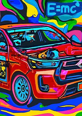 Colorful Car with E=mc² Equation