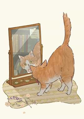 Ginger Cat Gazing in Mirror