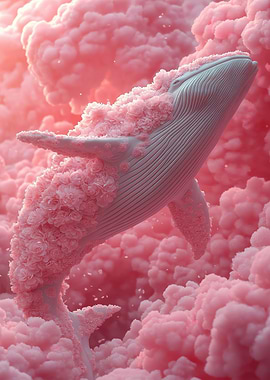 Floral Whale in Pink Clouds